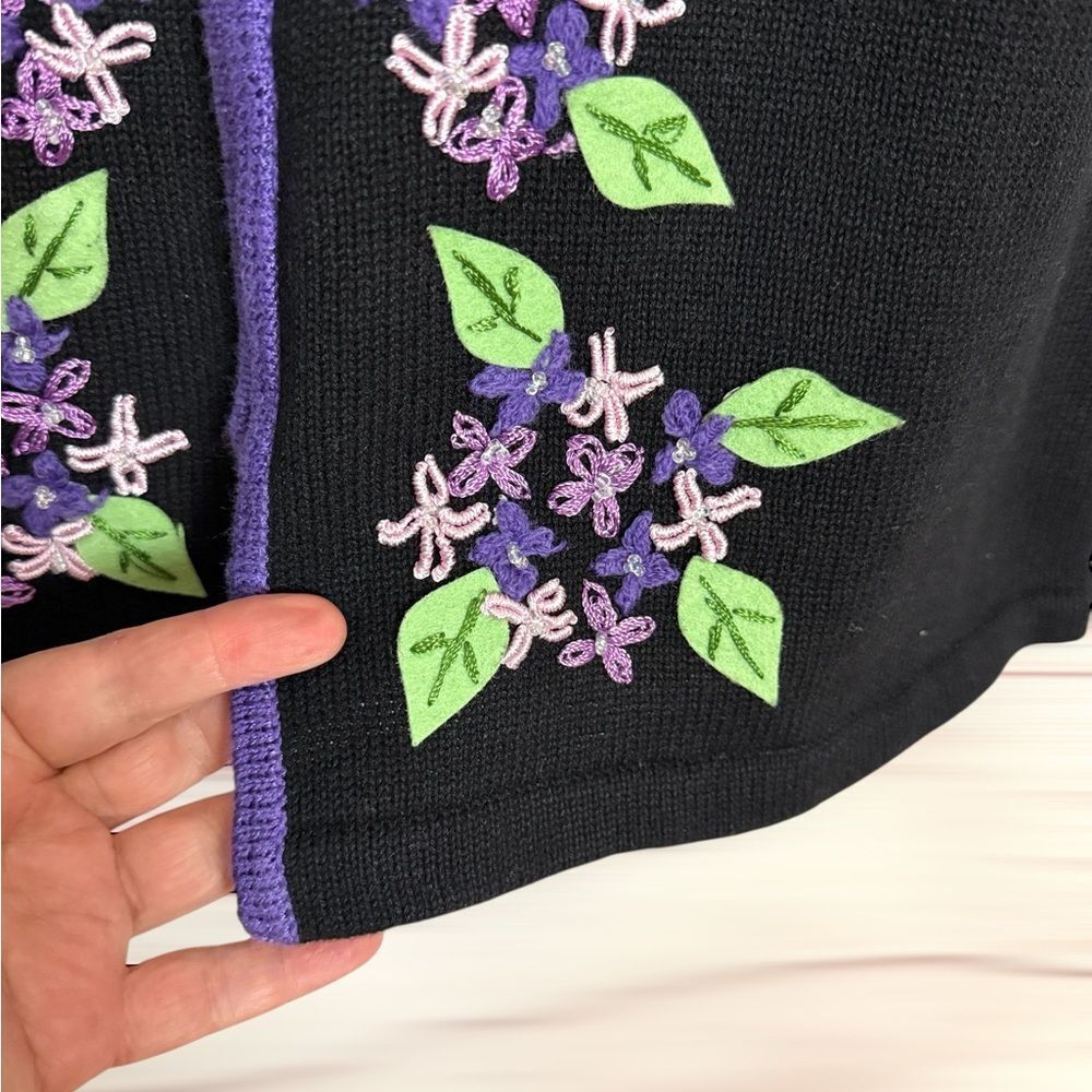 NWT Storybook Knits Black Cardigan Chinese Style Zip Front Embroidered L Vintage - Picture 7 of 14